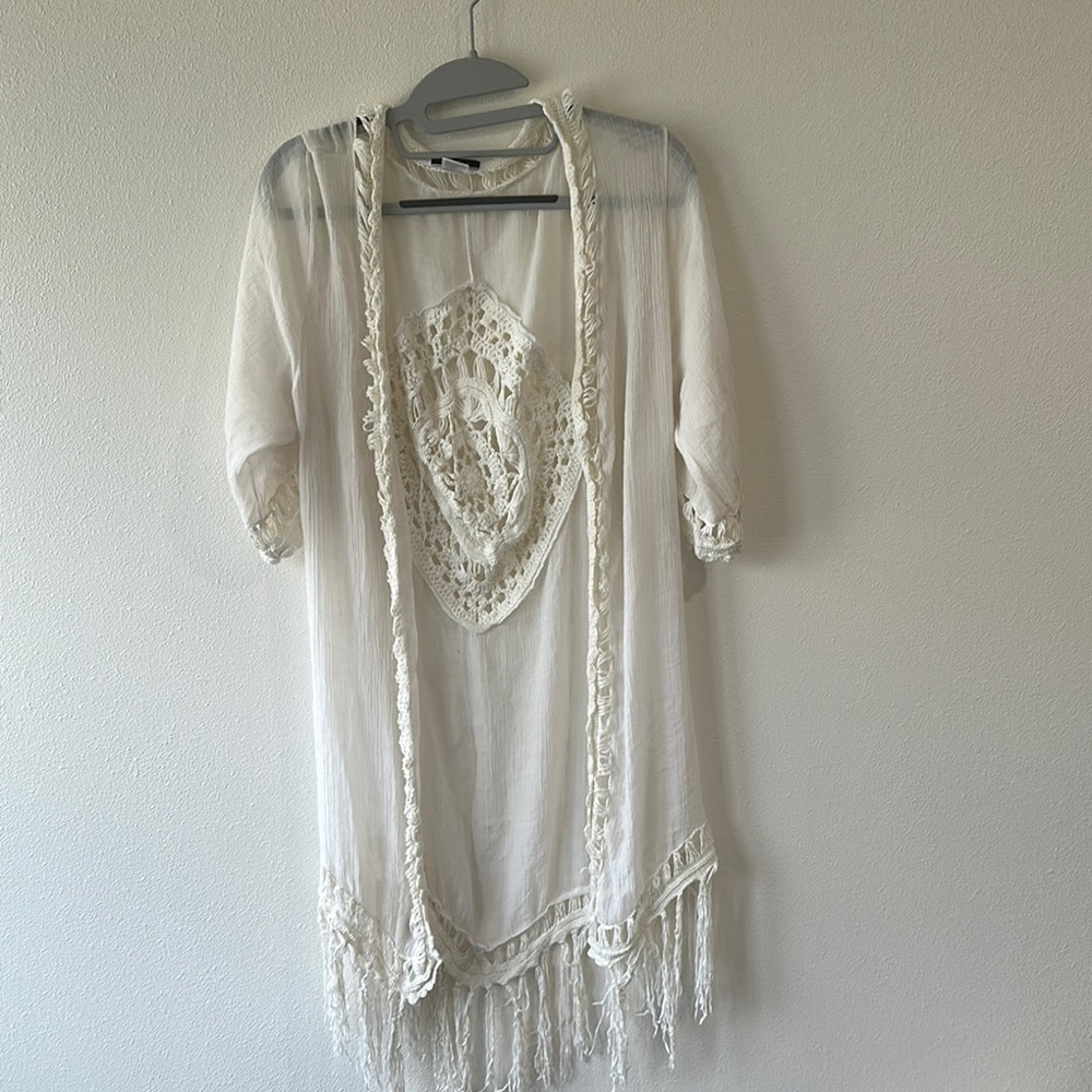 Boho White Fringe Kimono